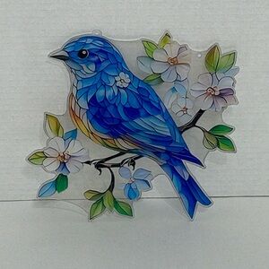 Suncatcher Acrylic Blue Bird White Flowers Home Garden Cabin Decor New